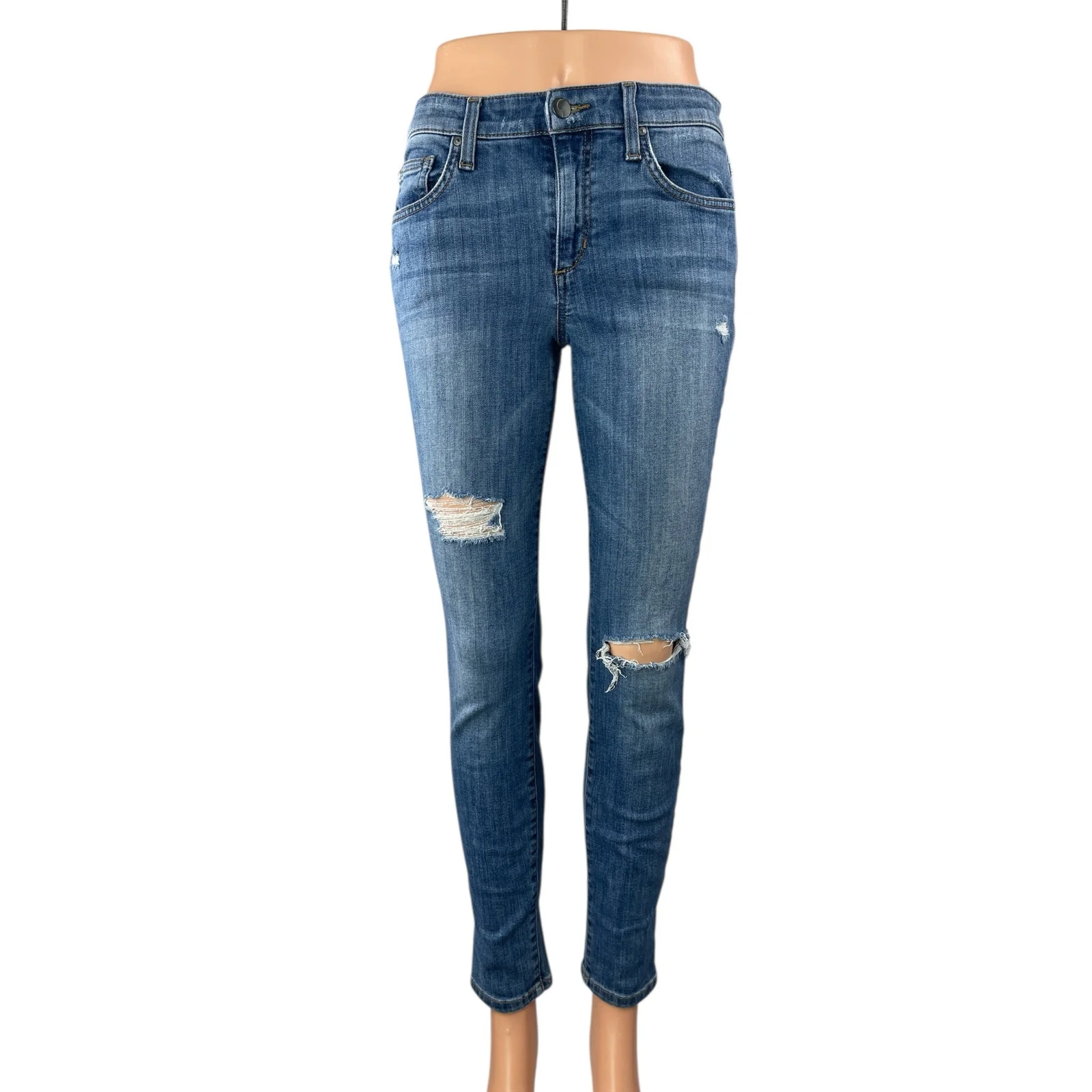 Joe's Women's Blue Distressed Mid Rise Slim Skinny Denim Jeans Pants Size W27