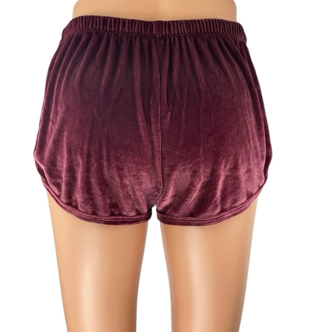 John Galt Burgundy Maroon Velvet Velour Mini Elastic Waist Lounge Shorts Size S - Image 3