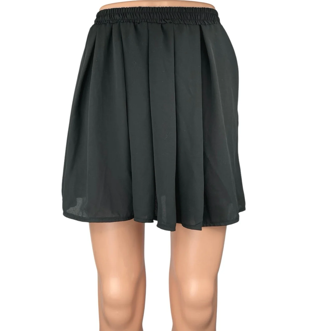 John Galt Women's Black Pleated Elastic Waist Mini A-Line Flared Skirt Size S