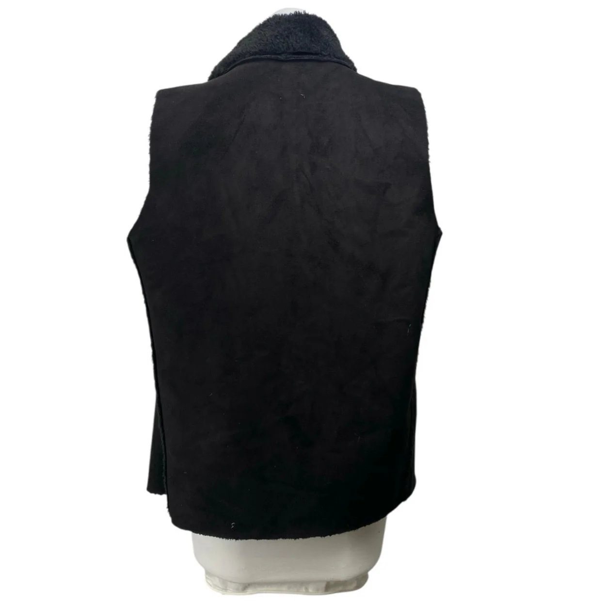 John + Jenn Womens Black Sleeveless Faux Fur Fleece Cardigan Sweater Vest Size M - Image 3
