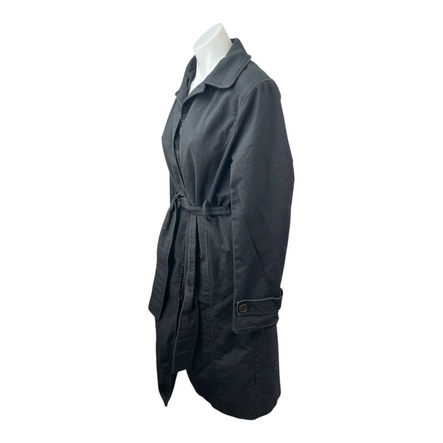John Lewis Women's Black Long Sleeve Collared Belted Midi Trench Coat Jacket 10 - Image 3
