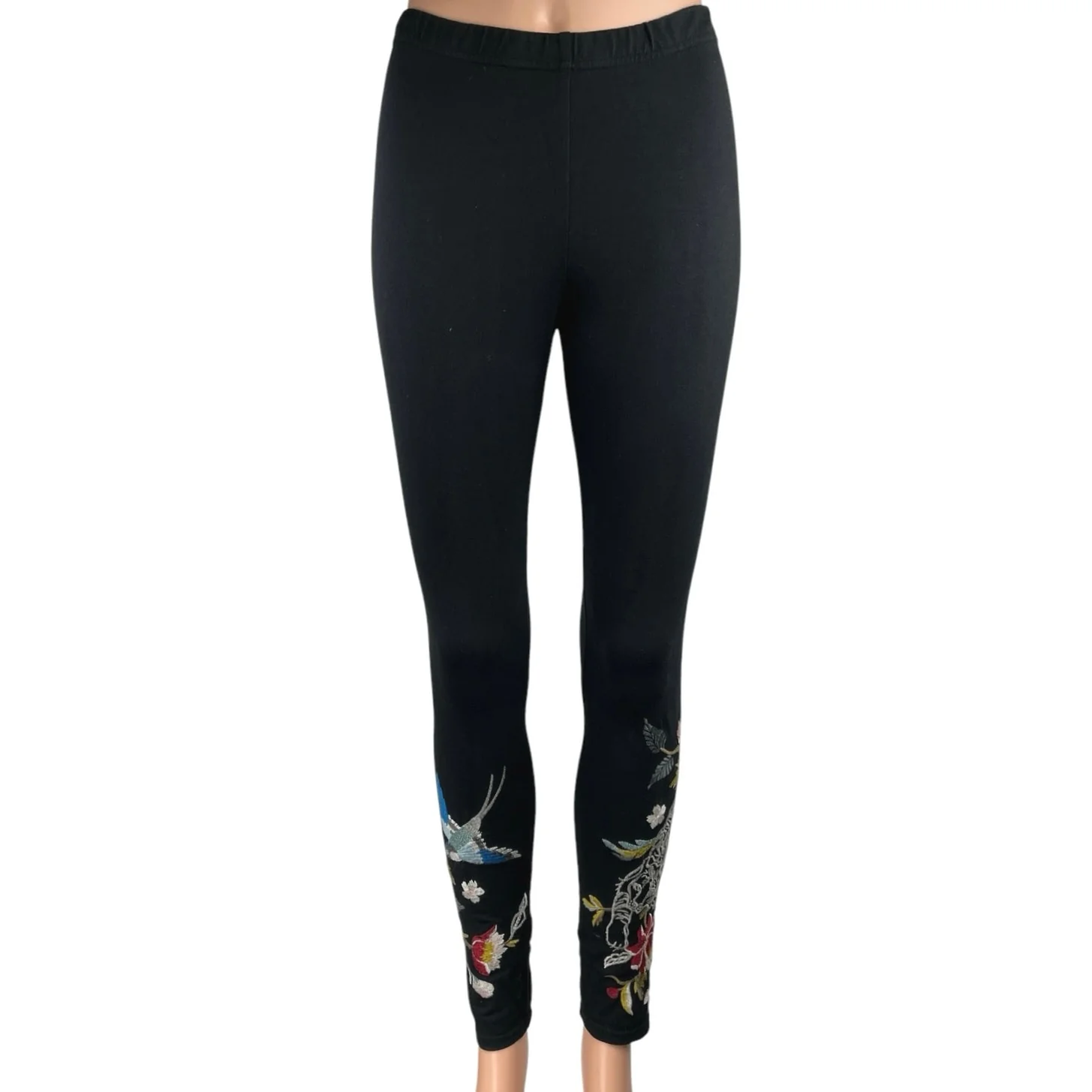 Johnny Was Anzia Black Floral Embroidered Mid Rise Skinny Leg Leggings Pants XS