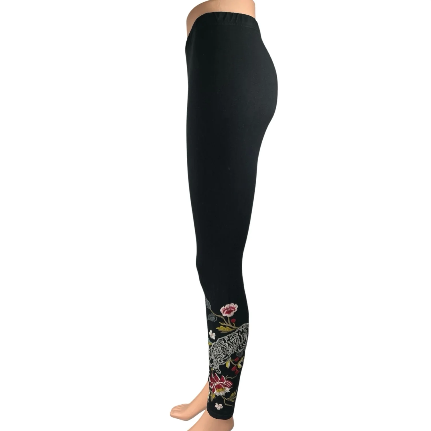 Johnny Was Anzia Black Floral Embroidered Mid Rise Skinny Leg Leggings Pants XS - Image 2