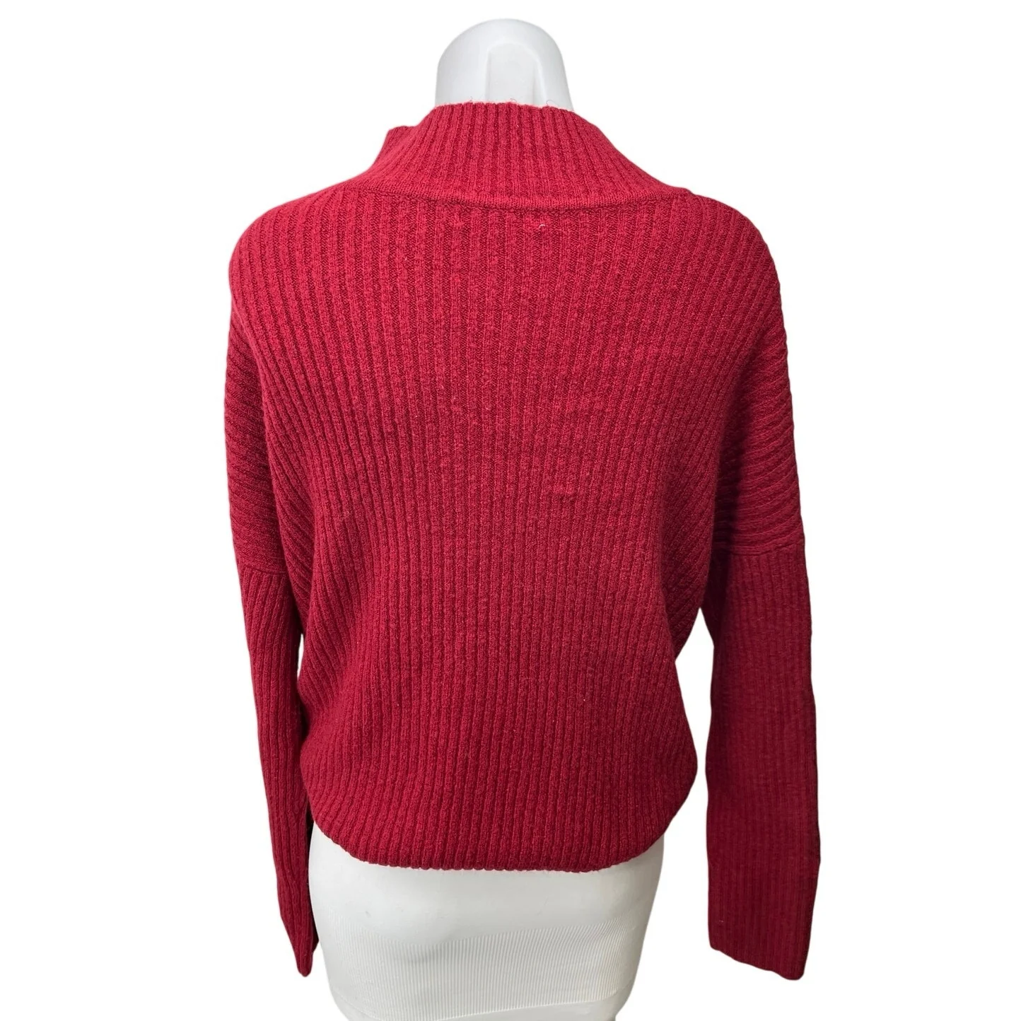JohnPaulRichard Women's Red Ribbed Knit Turtleneck Tie Hem Sweater Top Size M - Image 2