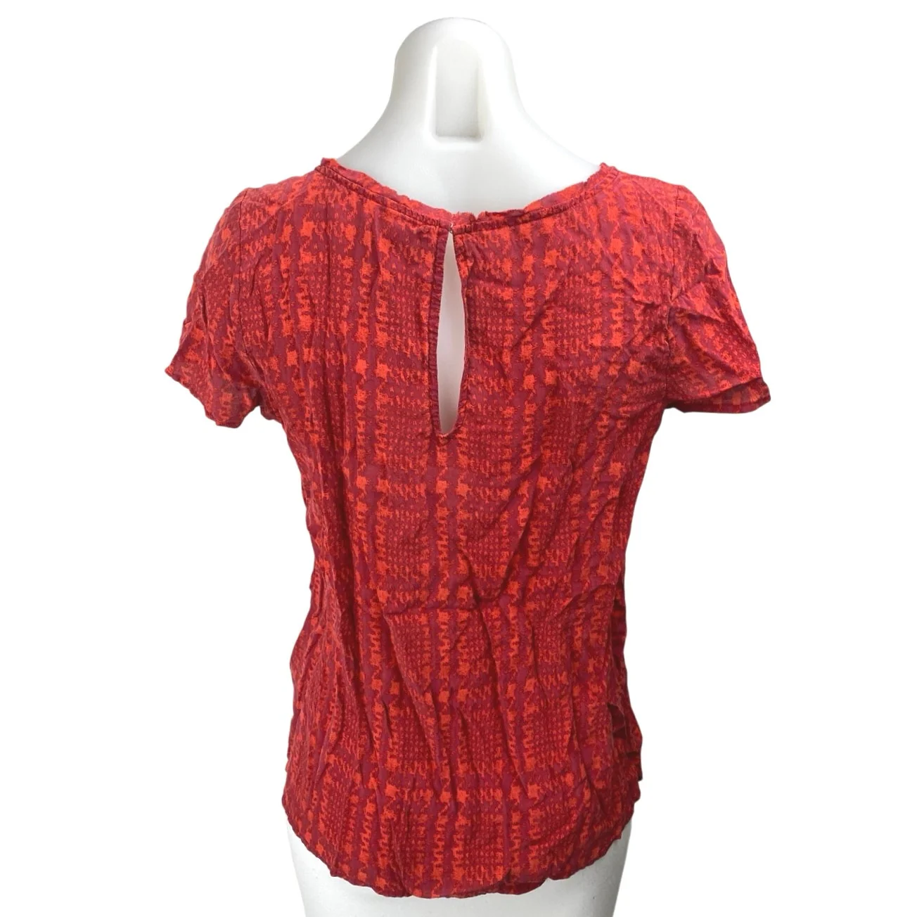 Joie 100% Silk Red Plaid Houndstooth Checkered Short Sleeve Blouse Shirt Top S - Image 2