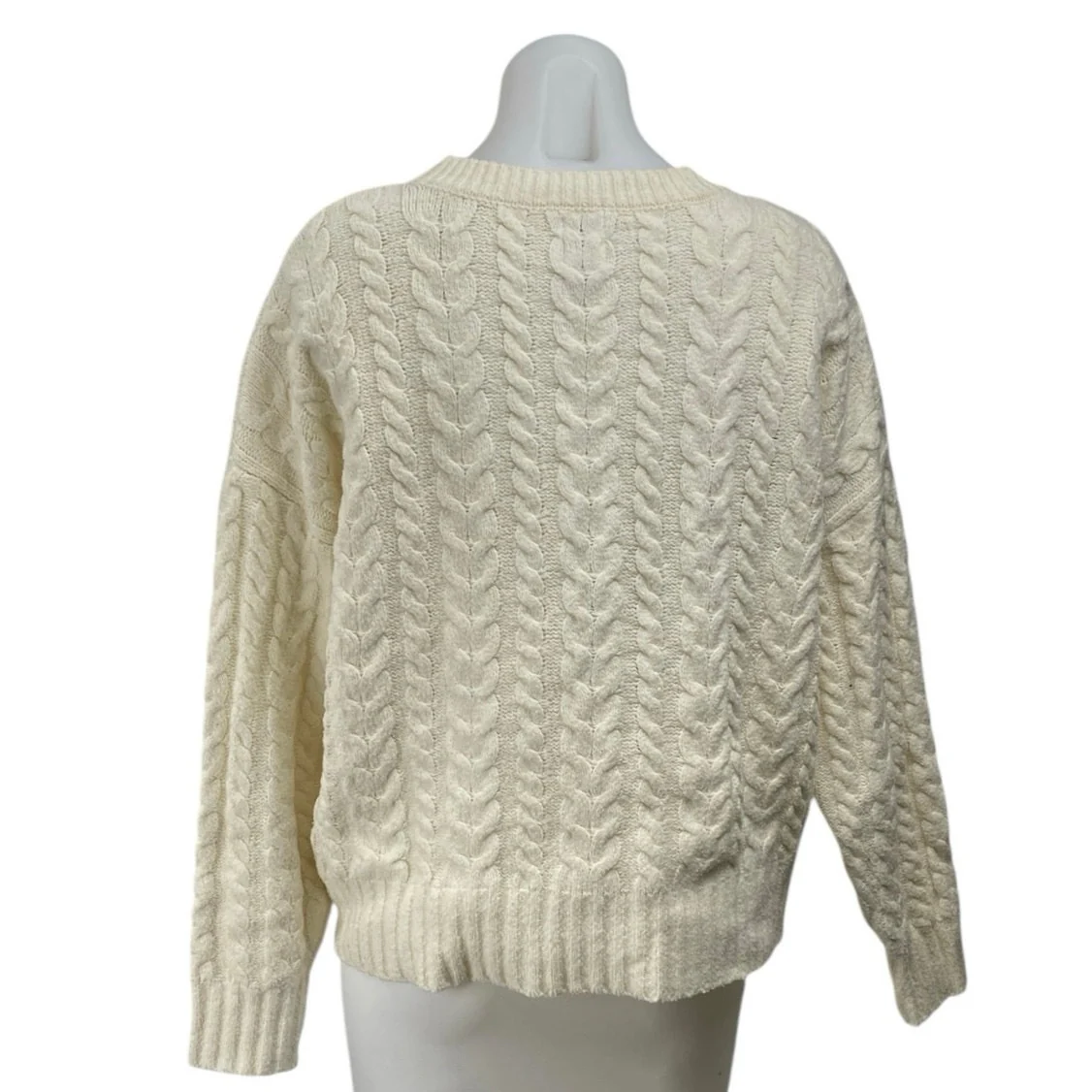 Joie Women's Cream Long Sleeve Cable Knit Crew Neck Pullover Sweater Top Size M - Image 3