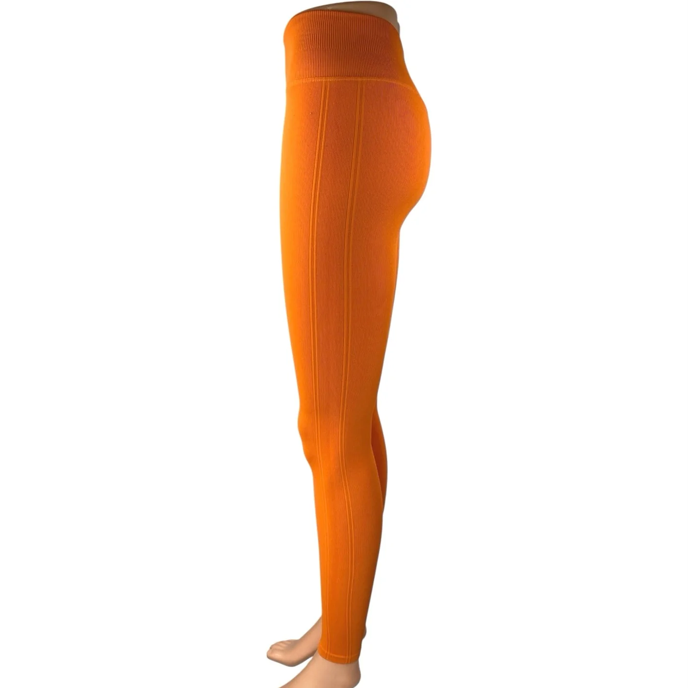 Joja Women's Orange Ribbed Mid Rise Skinny Activewear Yoga Leggings Pants Sz XS - Image 2