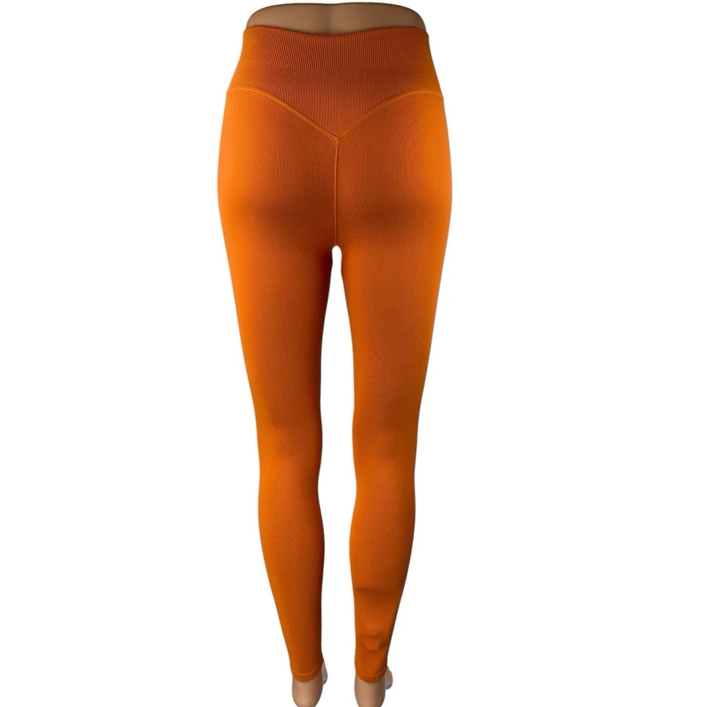 Joja Women's Orange Ribbed Mid Rise Skinny Activewear Yoga Leggings Pants Sz XS - Image 3