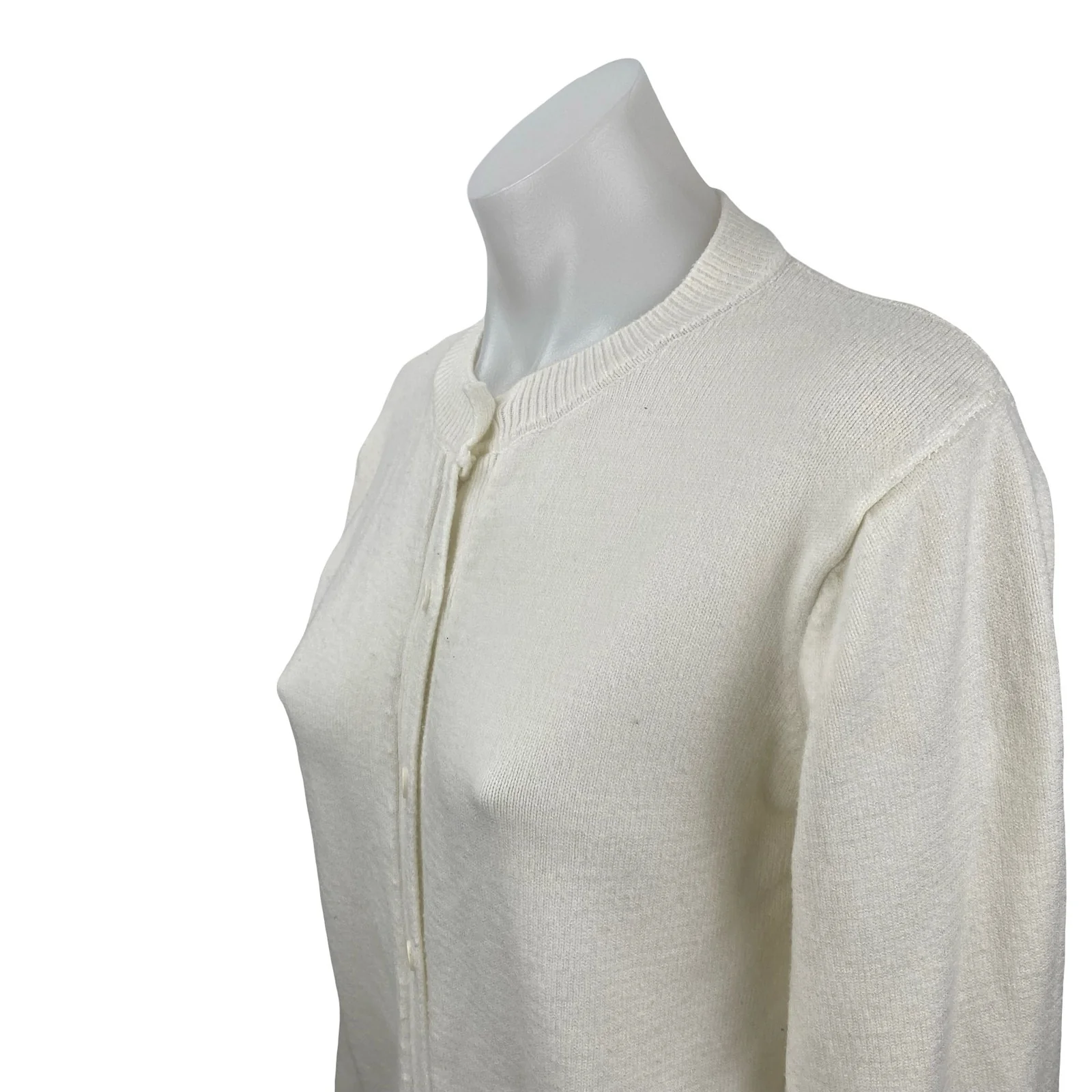 Jon & Ana Women's Cream Long Sleeve Crew Neck Button Up Cardigan Sweater Top L - Image 2