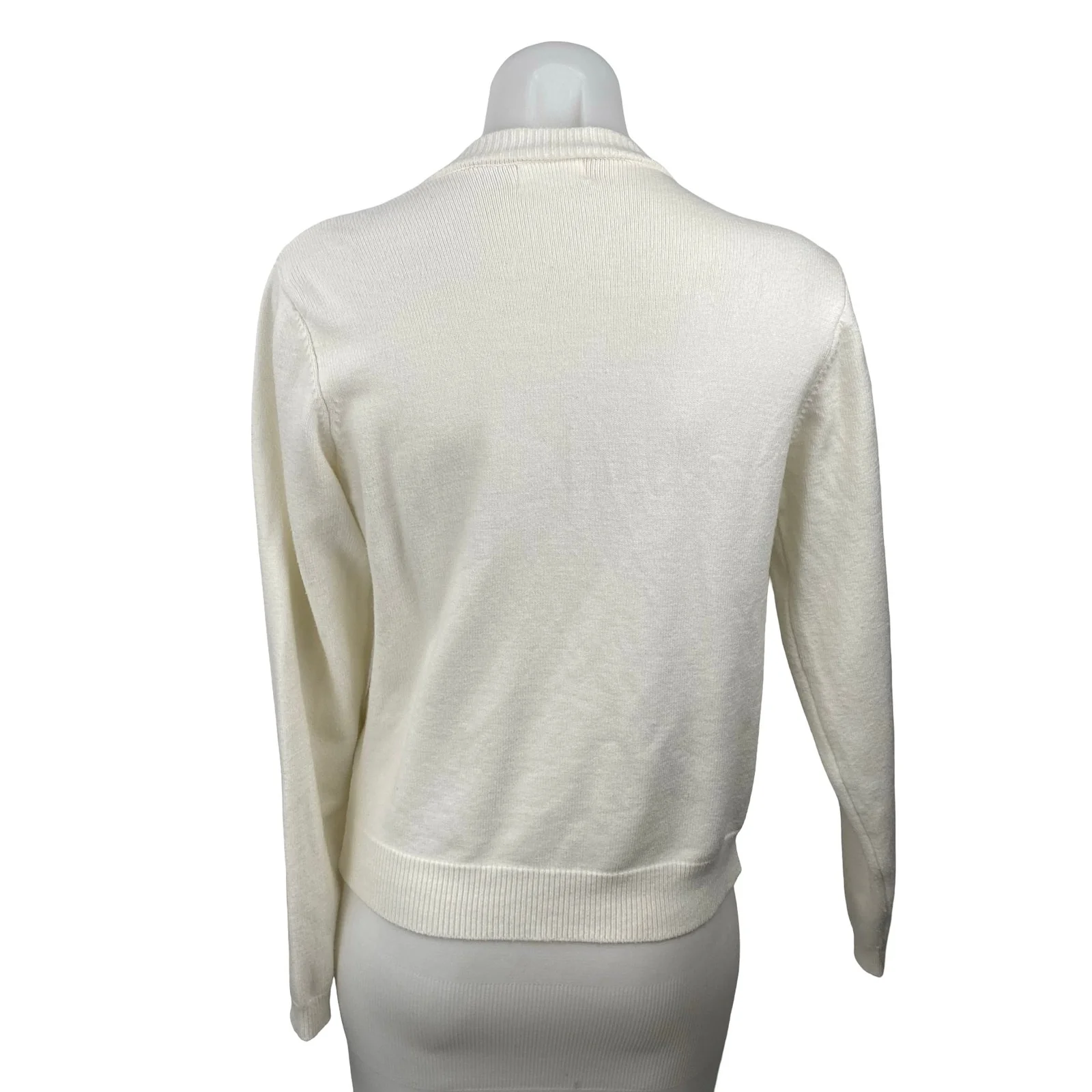 Jon & Ana Women's Cream Long Sleeve Crew Neck Button Up Cardigan Sweater Top L - Image 4