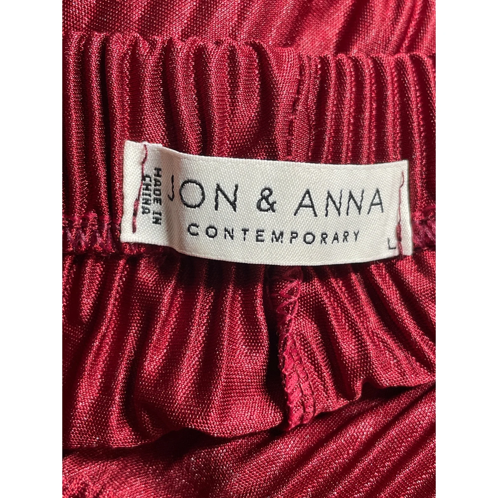 Jon & Anna Women's Red Pleated Plisse High Rise Tie Wide Leg Trousers Pants Sz L - Image 5