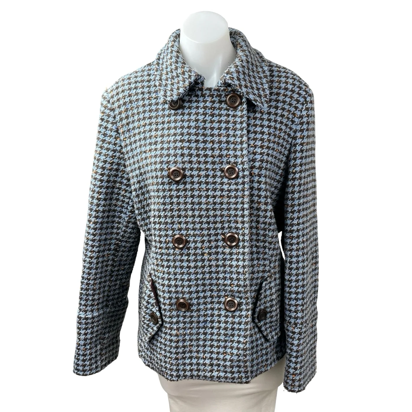 Jonathan Michael Women's Wool Houndstooth Double Breasted Pea Coat Jacket Sz M