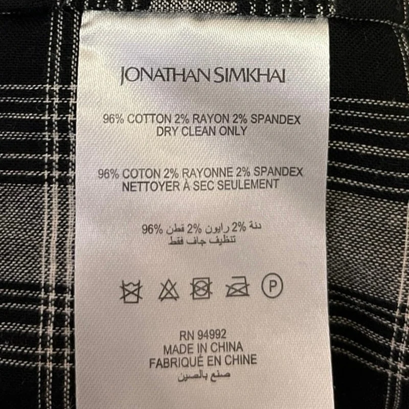 Jonathan Simkhai Black Plaid Checkered Short Sleeve Button Up Mini Shirt Dress S - Image 5