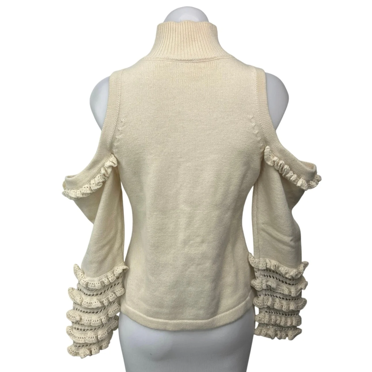 Jonathan Simkhai Cream Cold Shoulder Crochet Ruffle Turtleneck Sweater Top S - Image 2