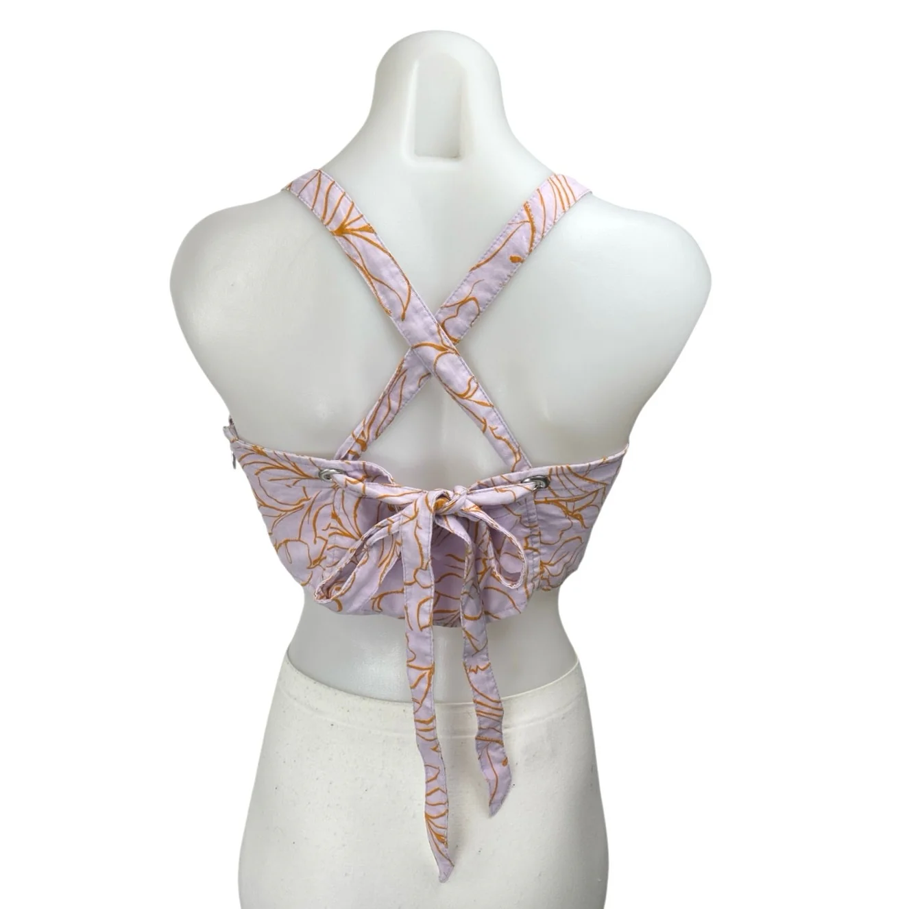 Jonathan Simkhai Tilly Purple Gold Floral Sleeveless Tie Back Cami Crop Top Sz M - Image 2