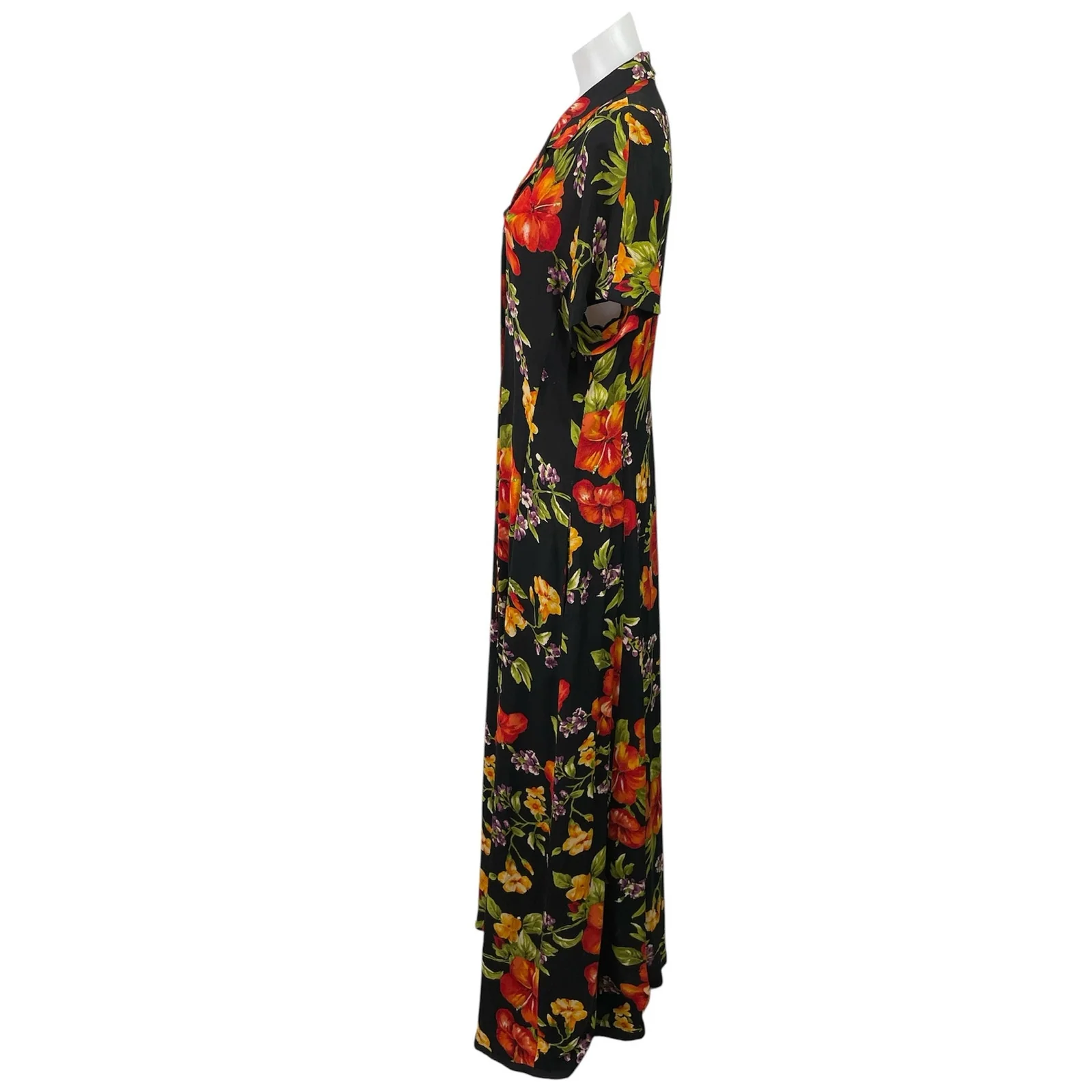 Jones New York Black 100% Silk Floral V Neck Button Up Maxi Shirt Dress Size 12 - Image 2