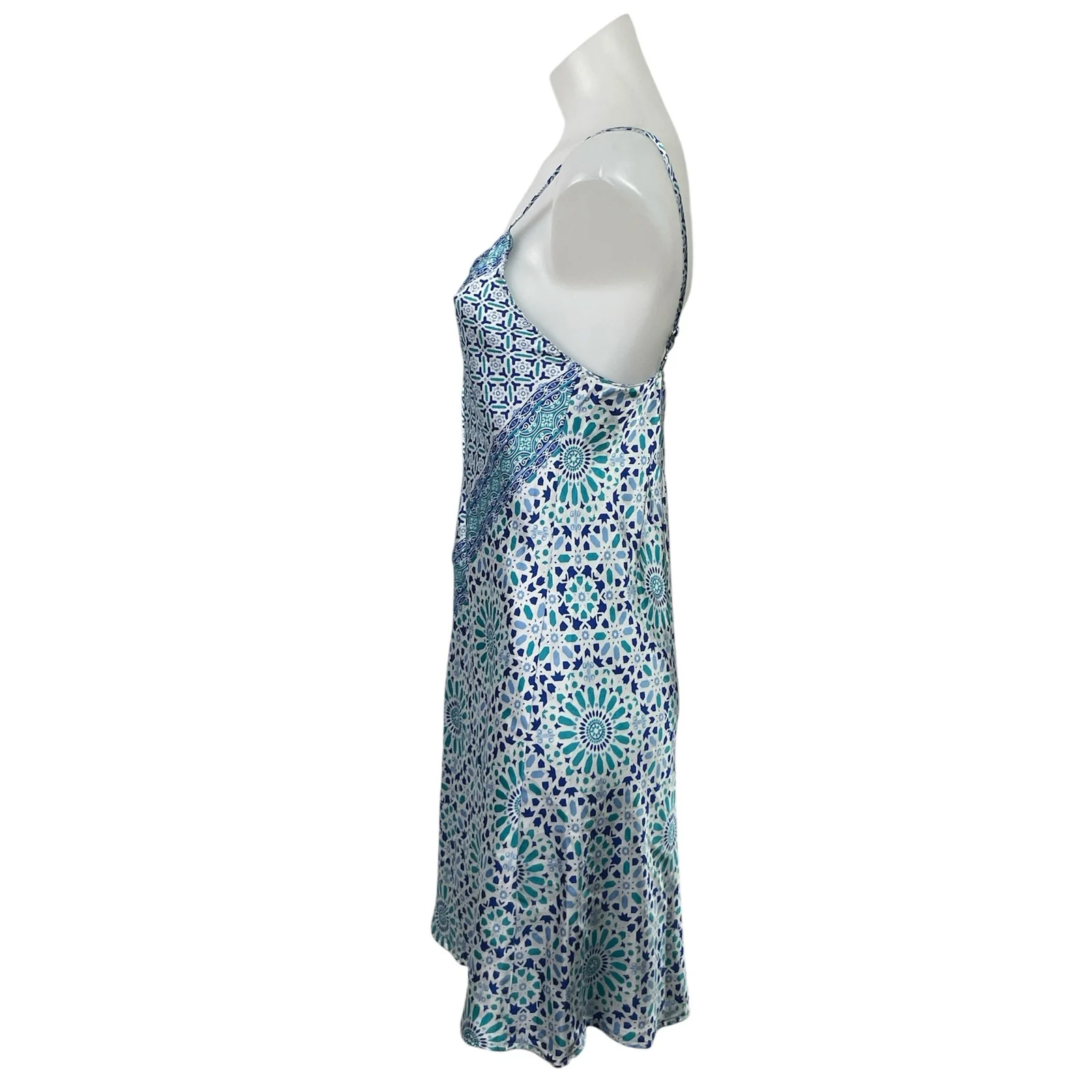 Jones New York Blue Satin Geometric Sleeveless Cami Camisole Nightgown Dress S - Image 2