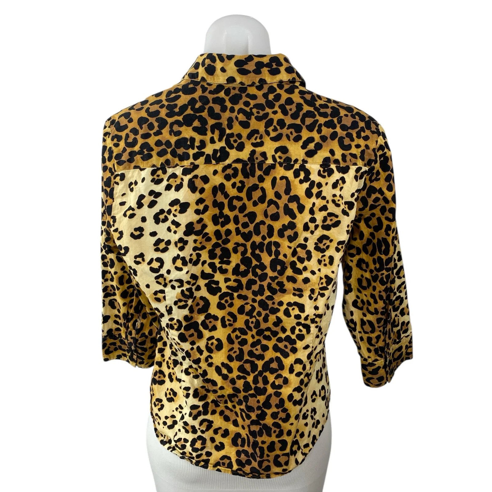 Jones New York Women's Beige Leopard Animal Print Button Down Shirt Top Size M - Image 4