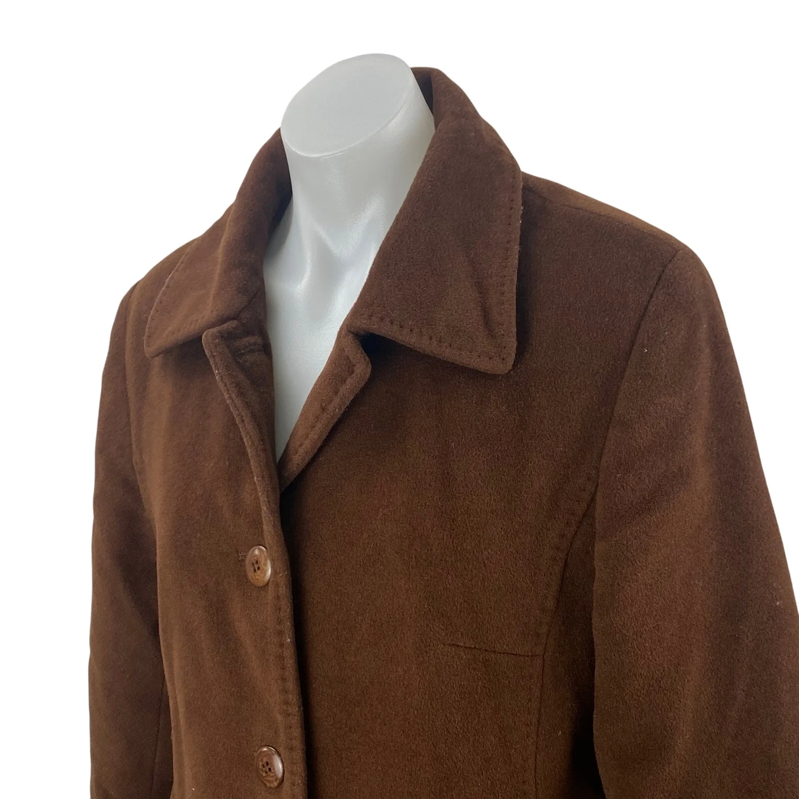 Jones New York Women's Brown Wool Long Sleeve Button Down Midi Coat Jacket Sz S - Image 2