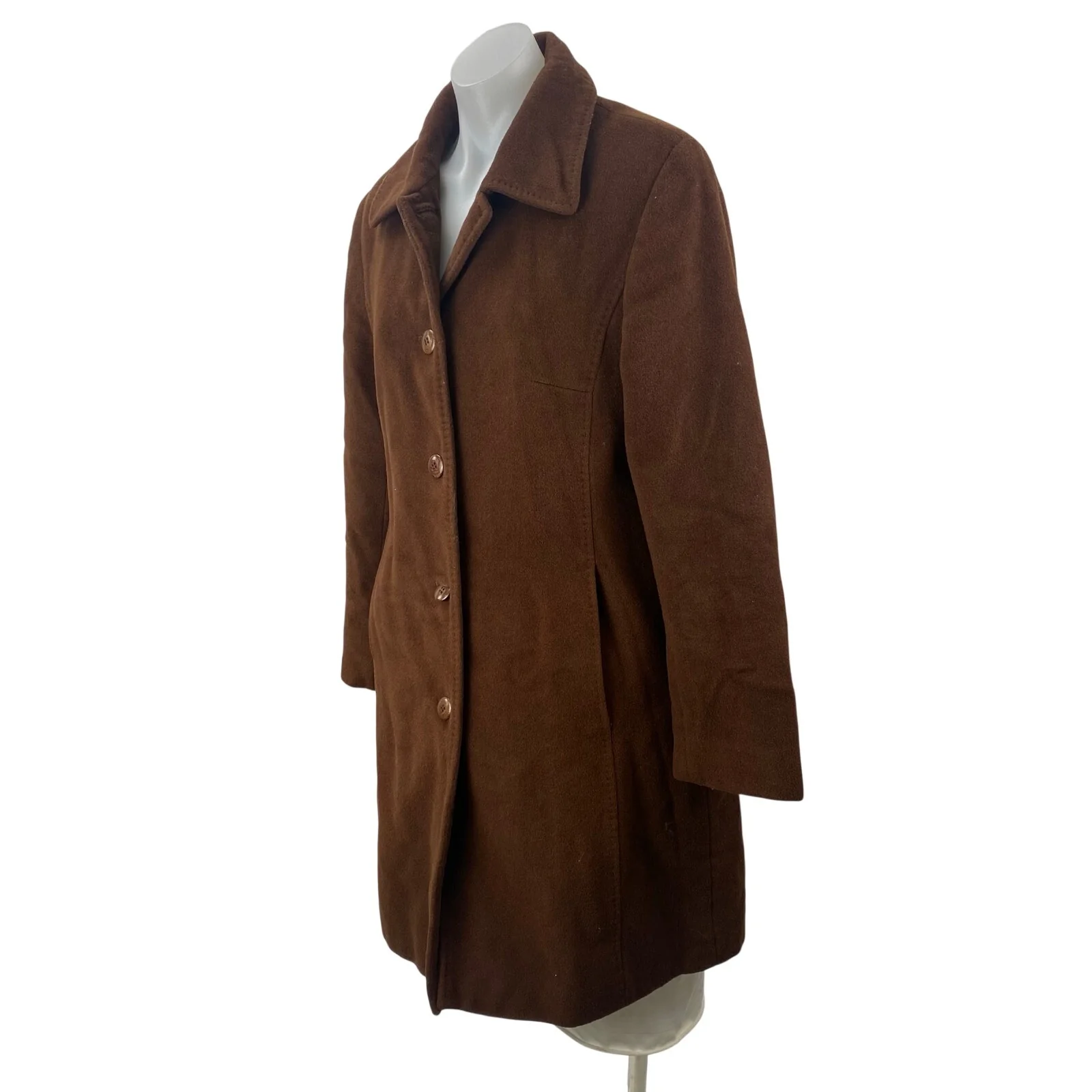 Jones New York Women's Brown Wool Long Sleeve Button Down Midi Coat Jacket Sz S - Image 3
