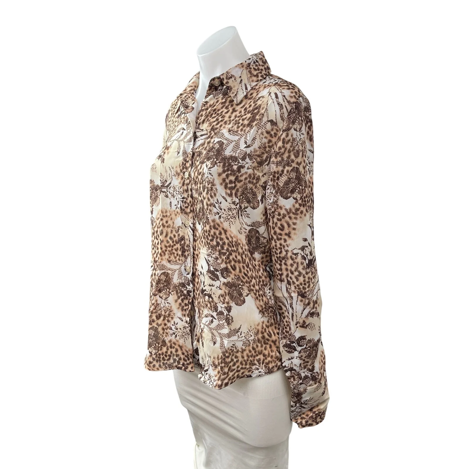 Jordan Animal Floral Print Collared Long Sleeve Button Down Shirt Blouse Top S - Image 2