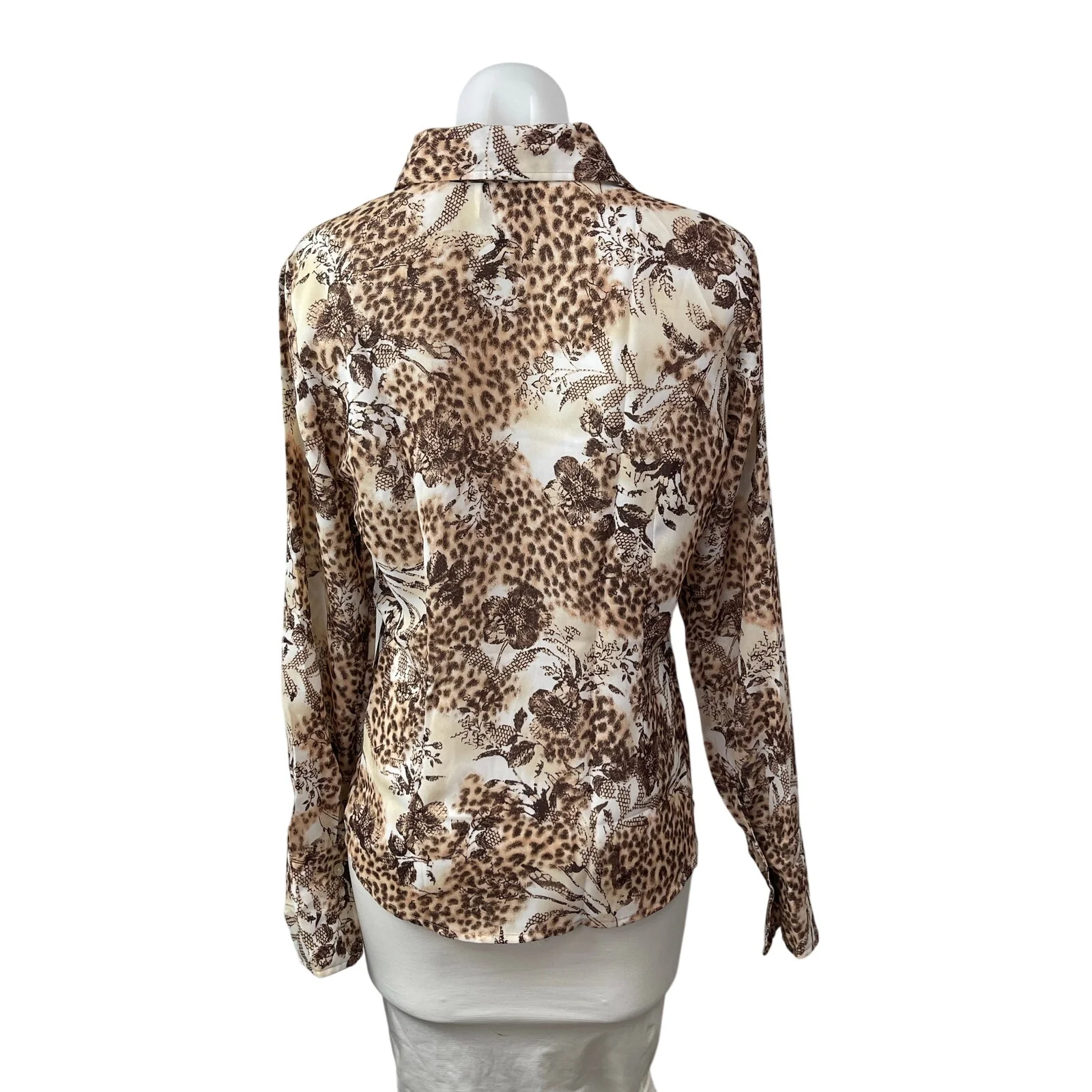 Jordan Animal Floral Print Collared Long Sleeve Button Down Shirt Blouse Top S - Image 4