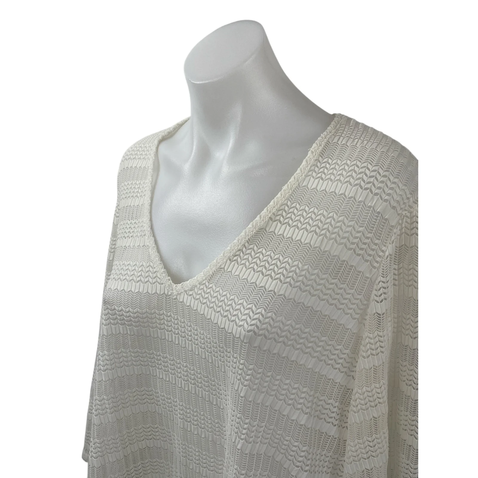 Jordan Taylor Women's White Knit Relaxed Long Sleeve V Neck Blouse Top Size M - Image 3