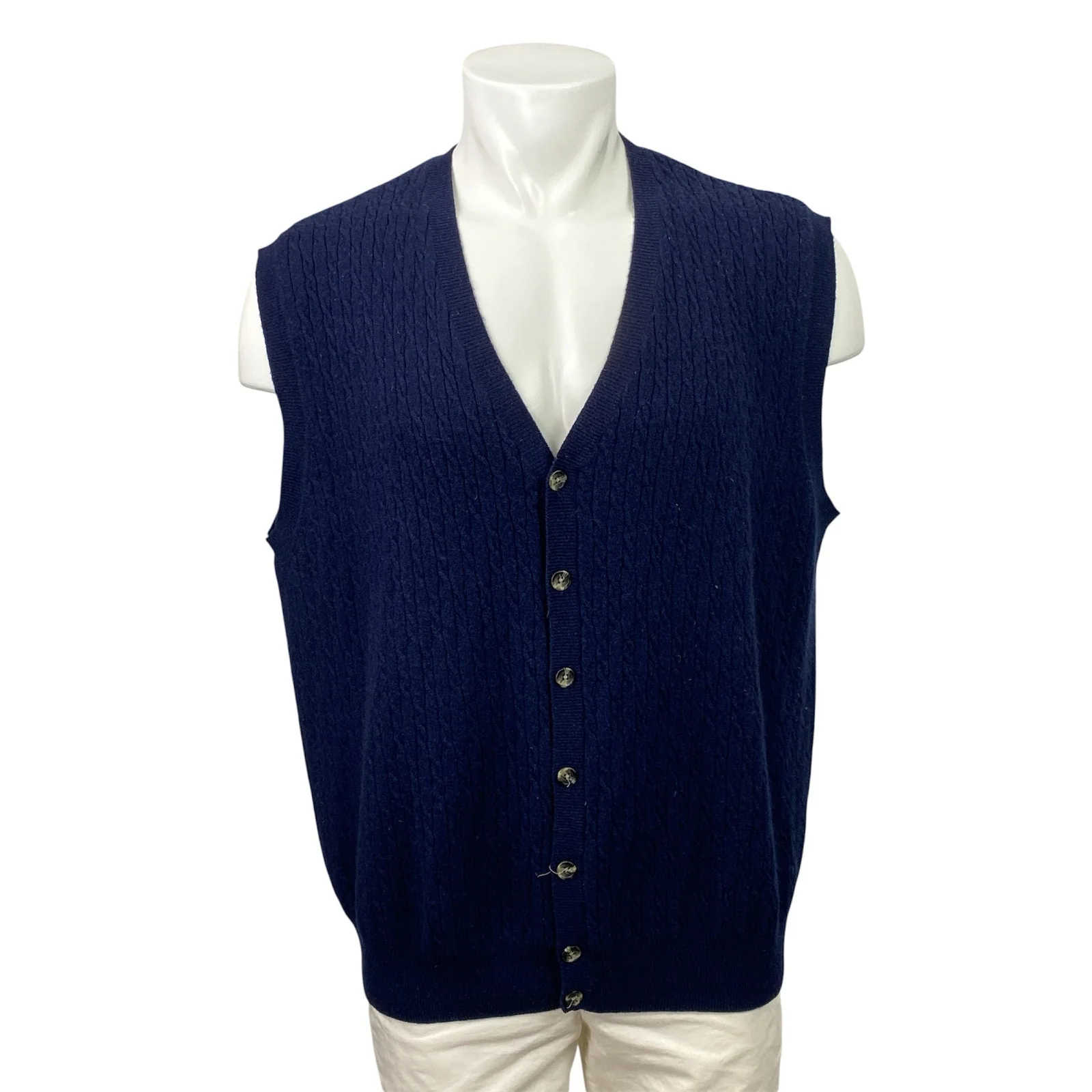 Jos A Bank Men's Navy Blue 100% Cashmere V Neck Button Up Sweater Vest Size XL