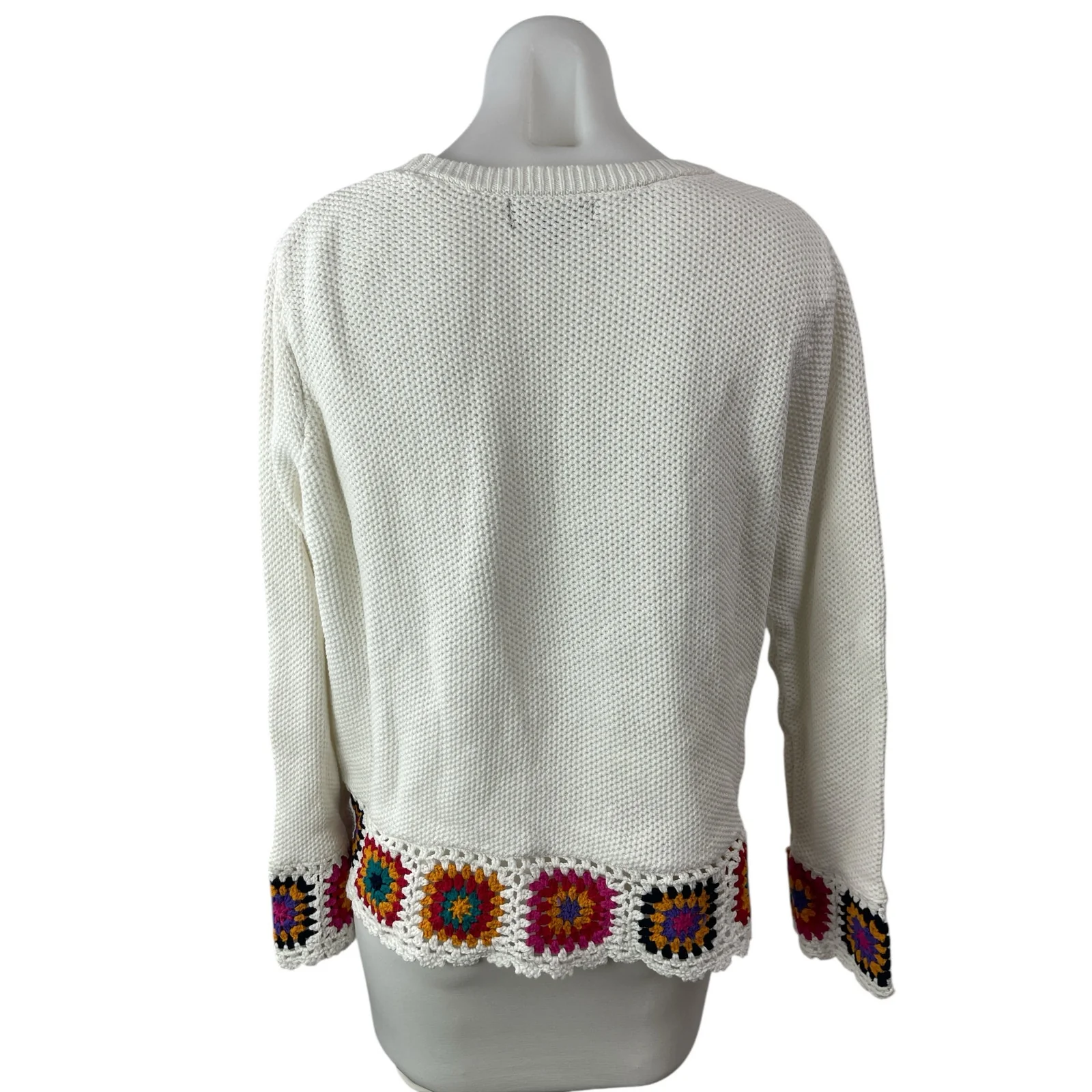 Joseph A Women's White Crochet Knit Boho Long Sleeve Blouse Sweater Top Size XL - Image 2