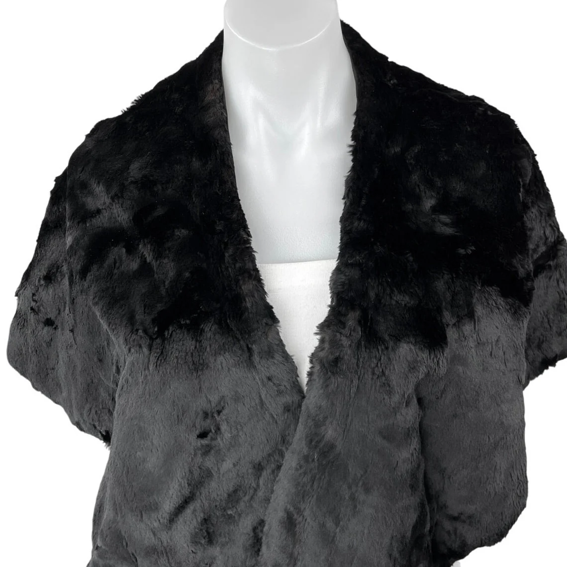 Joseph Green Womens Black Faux Fur Short Sleeve Cape Coat Sweater Jacket Size OS - Image 3