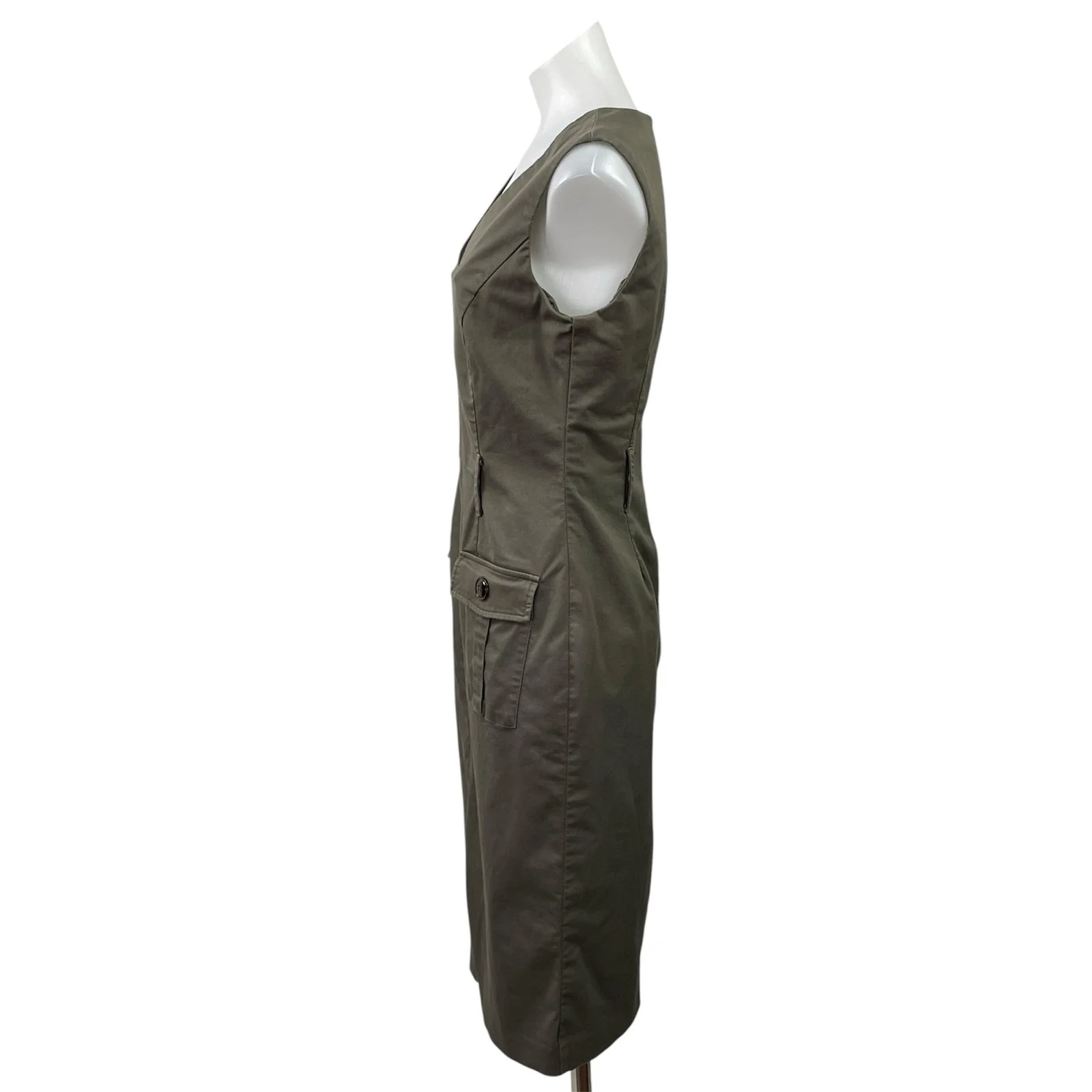 Joseph Ribkoff Olive Green Sleeveless V Neck Pocket Slit Mini Tank Dress Size 10 - Image 2