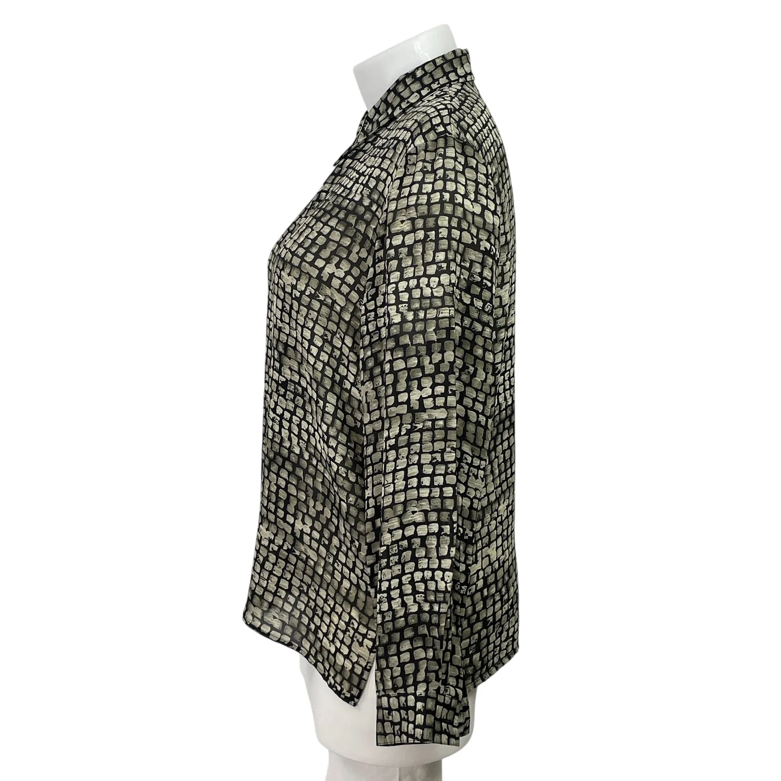 Josephine Chaus Black Gray Stone Brick Long Sleeve Button Down Shirt Top Size 16 - Image 2