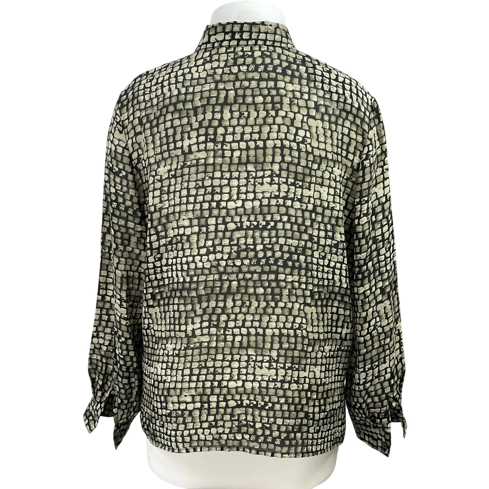 Josephine Chaus Black Gray Stone Brick Long Sleeve Button Down Shirt Top Size 16 - Image 3