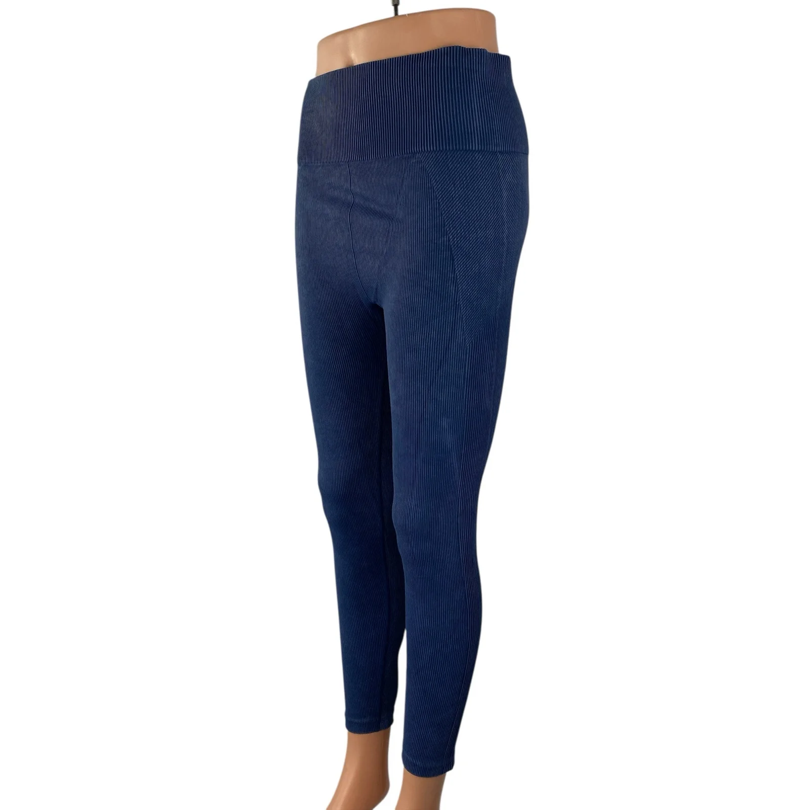 Joy Lab Womens Blue Ribbed Knit High Rise Yoga Running Athletic Leggings Pants L - Image 3