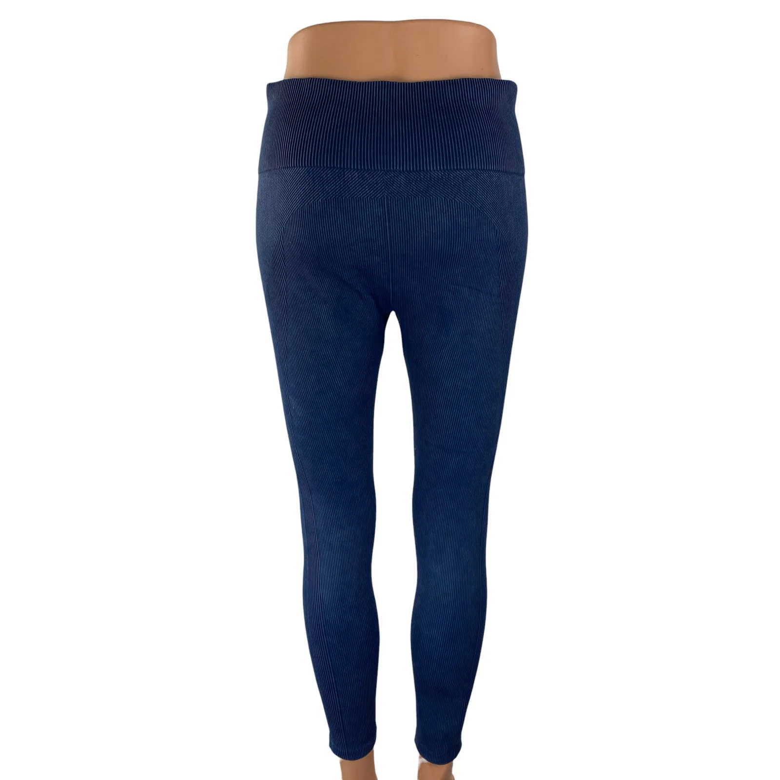 Joy Lab Womens Blue Ribbed Knit High Rise Yoga Running Athletic Leggings Pants L - Image 4