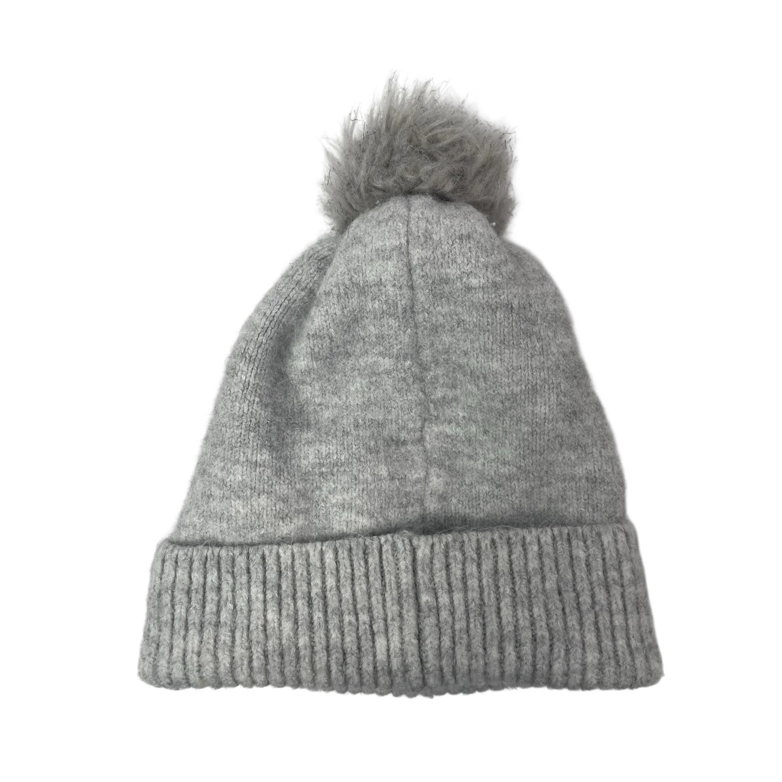 Joy Susan Women's Gray Knit Fleece Lined Ribbed Cuffed Pom Pom Beanie Hat OS - Image 3