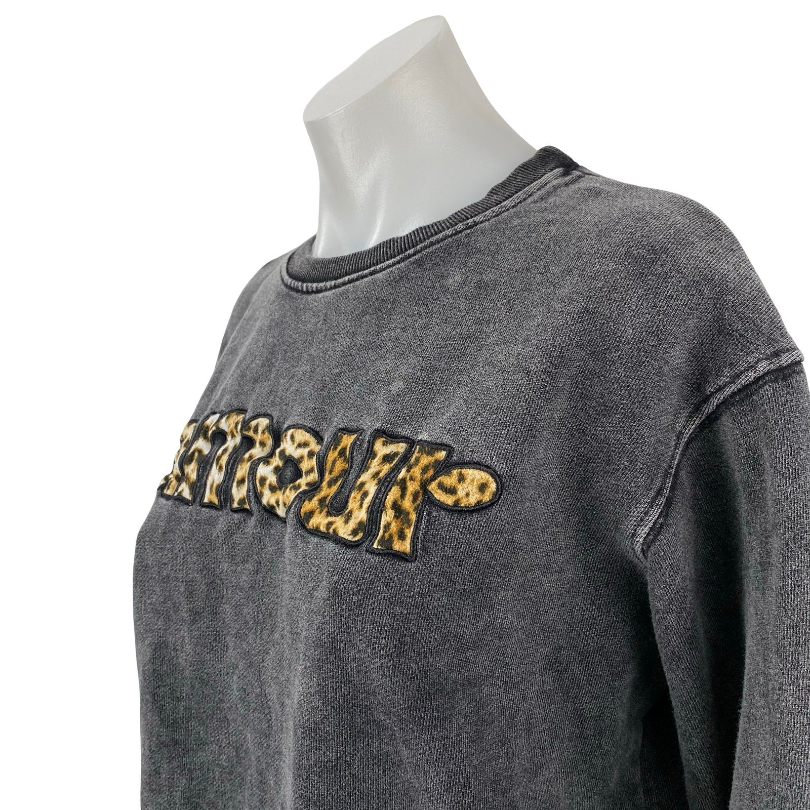 Jubylee Women's Gray Leopard Amour Embroidered Long Sleeve Sweatshirt Top M/L - Image 3
