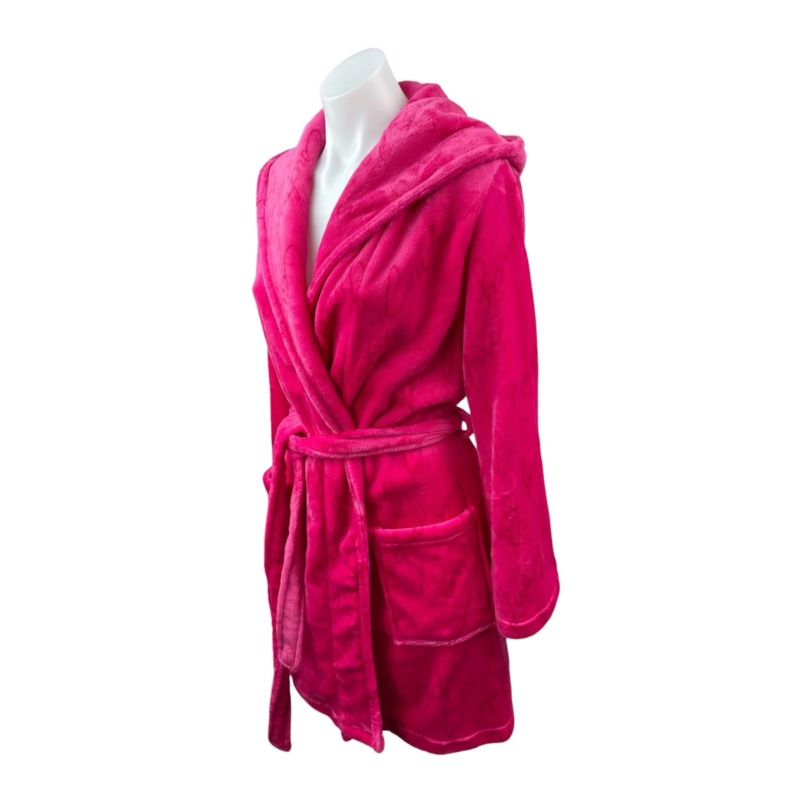 Juicy Couture Hooded Luxe Plush Women's Pink Long Sleeve Wrap Sleepwear Robe S/M - Image 2