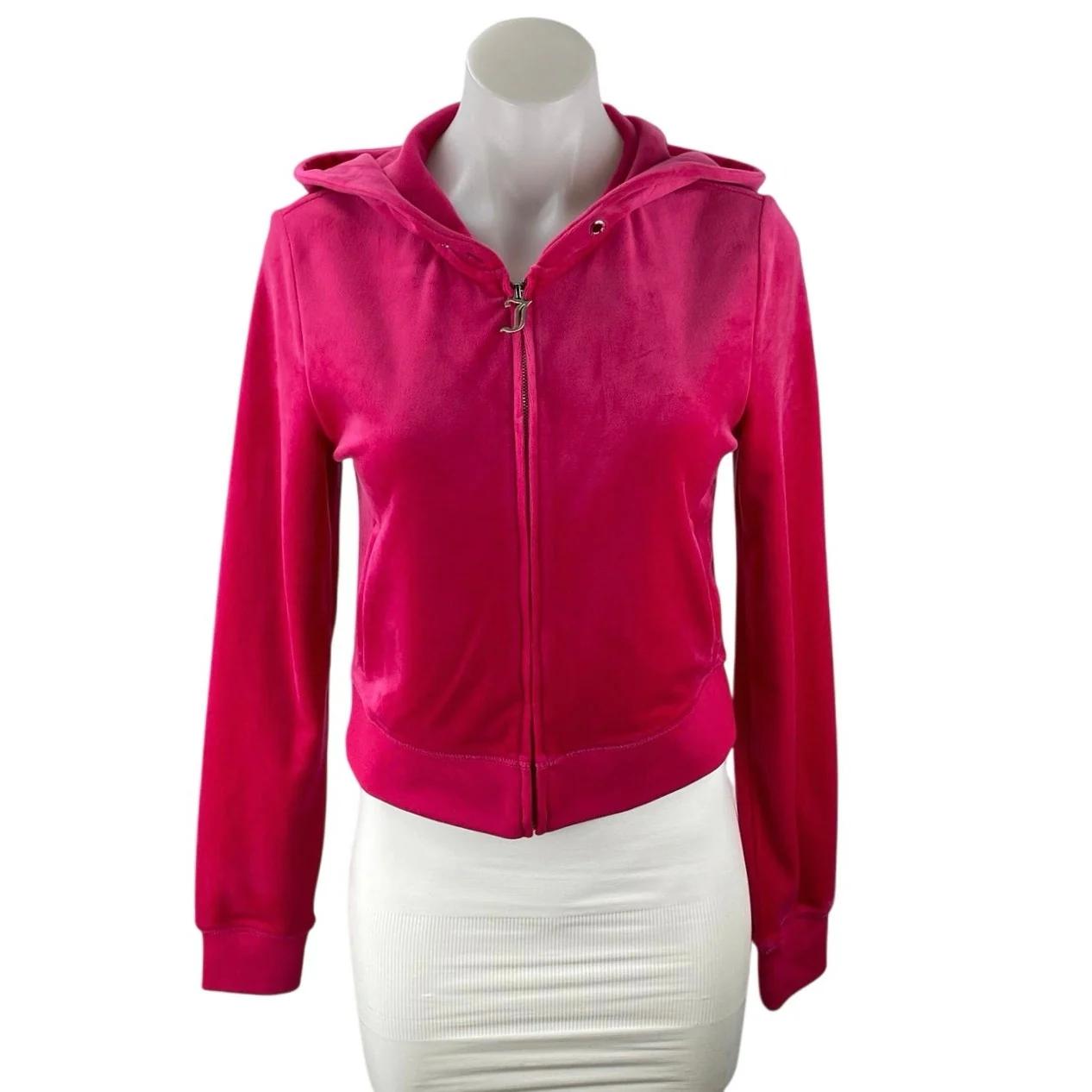 Juicy Couture Pink Velvet Velour Long Sleeve Zip Up Hoodie Sweatshirt Jacket S
