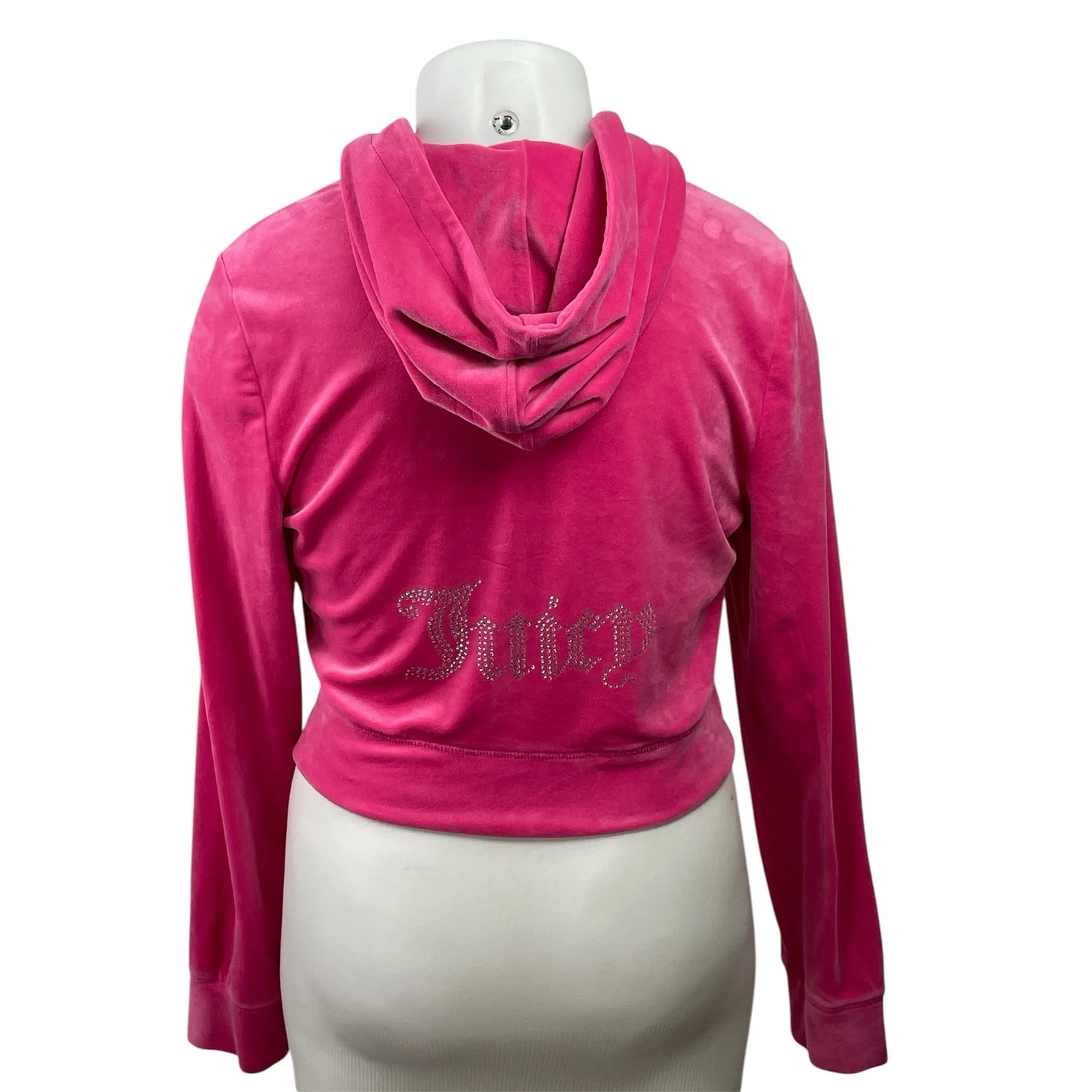 Juicy Couture Pink Velvet Velour Zip Up Long Sleeve Hooded Hoodie Coat Jacket XL - Image 3