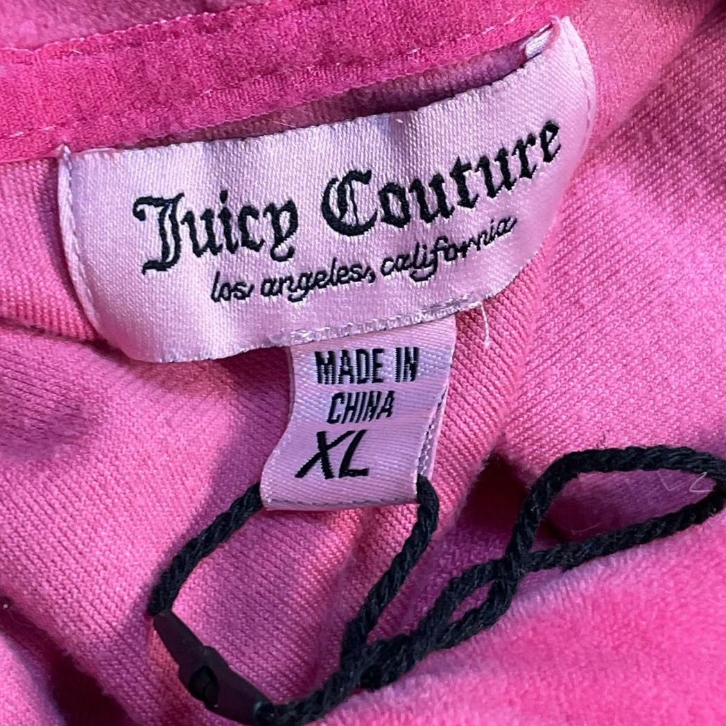 Juicy Couture Pink Velvet Velour Zip Up Long Sleeve Hooded Hoodie Coat Jacket XL - Image 4