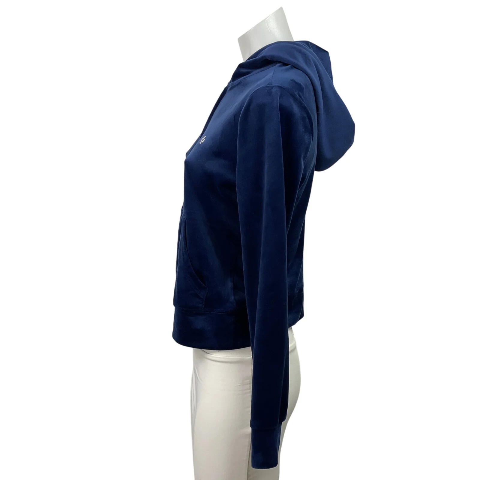 Juicy Couture Women's Blue Velvet Velour Full Zip Hoodie Hooded Sweatshirt Top S - Image 2