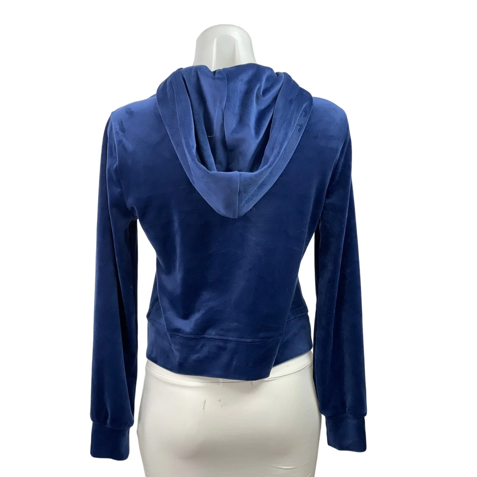 Juicy Couture Women's Blue Velvet Velour Full Zip Hoodie Hooded Sweatshirt Top S - Image 3