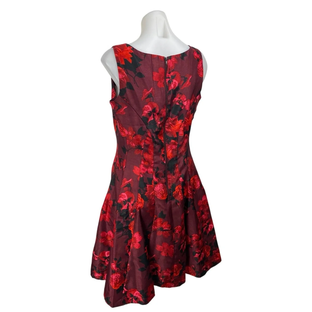 Julian Taylor Red Floral Sleeveless Boat Neck Fit & Flare Mini Dress Size 10 - Image 2