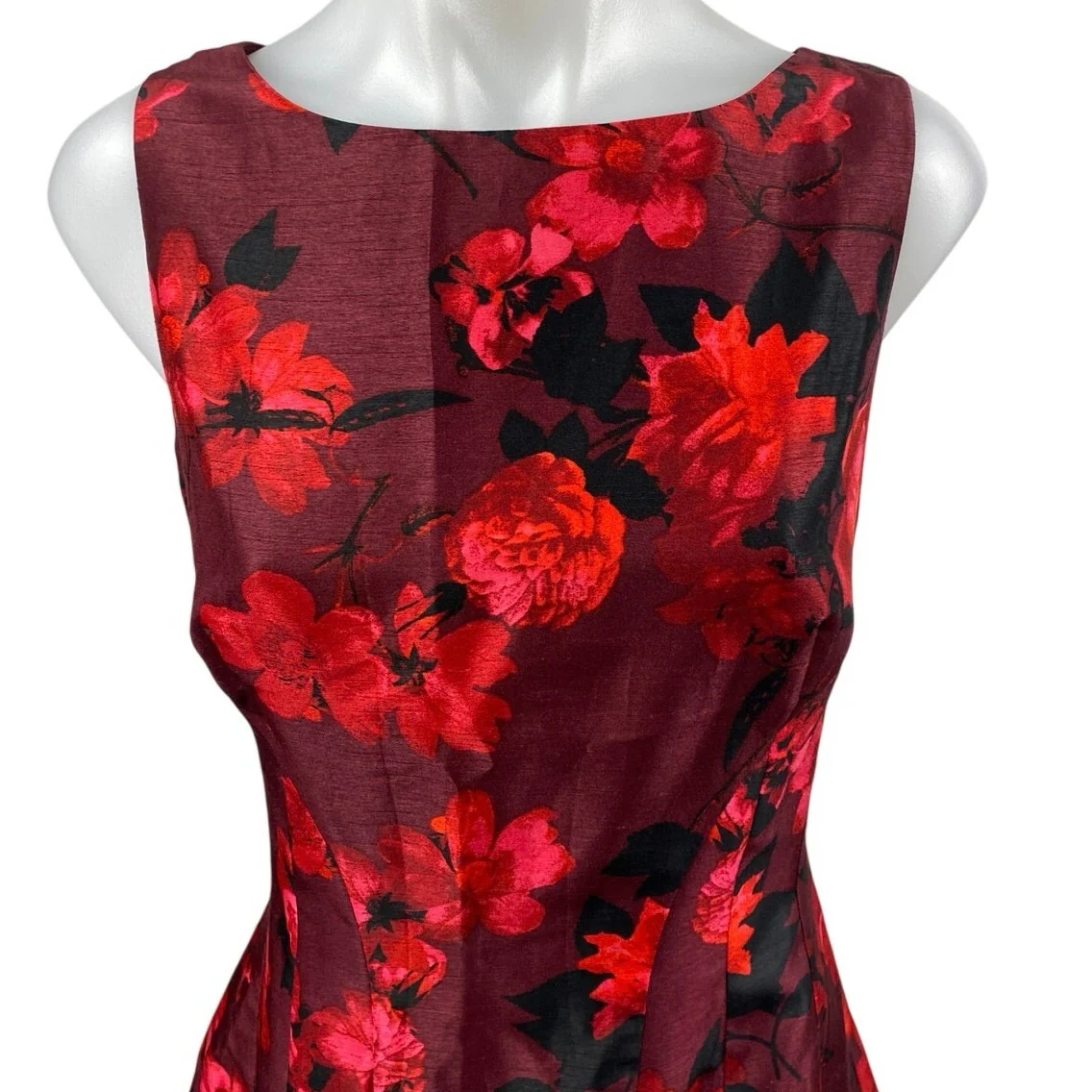 Julian Taylor Red Floral Sleeveless Boat Neck Fit & Flare Mini Dress Size 10 - Image 3