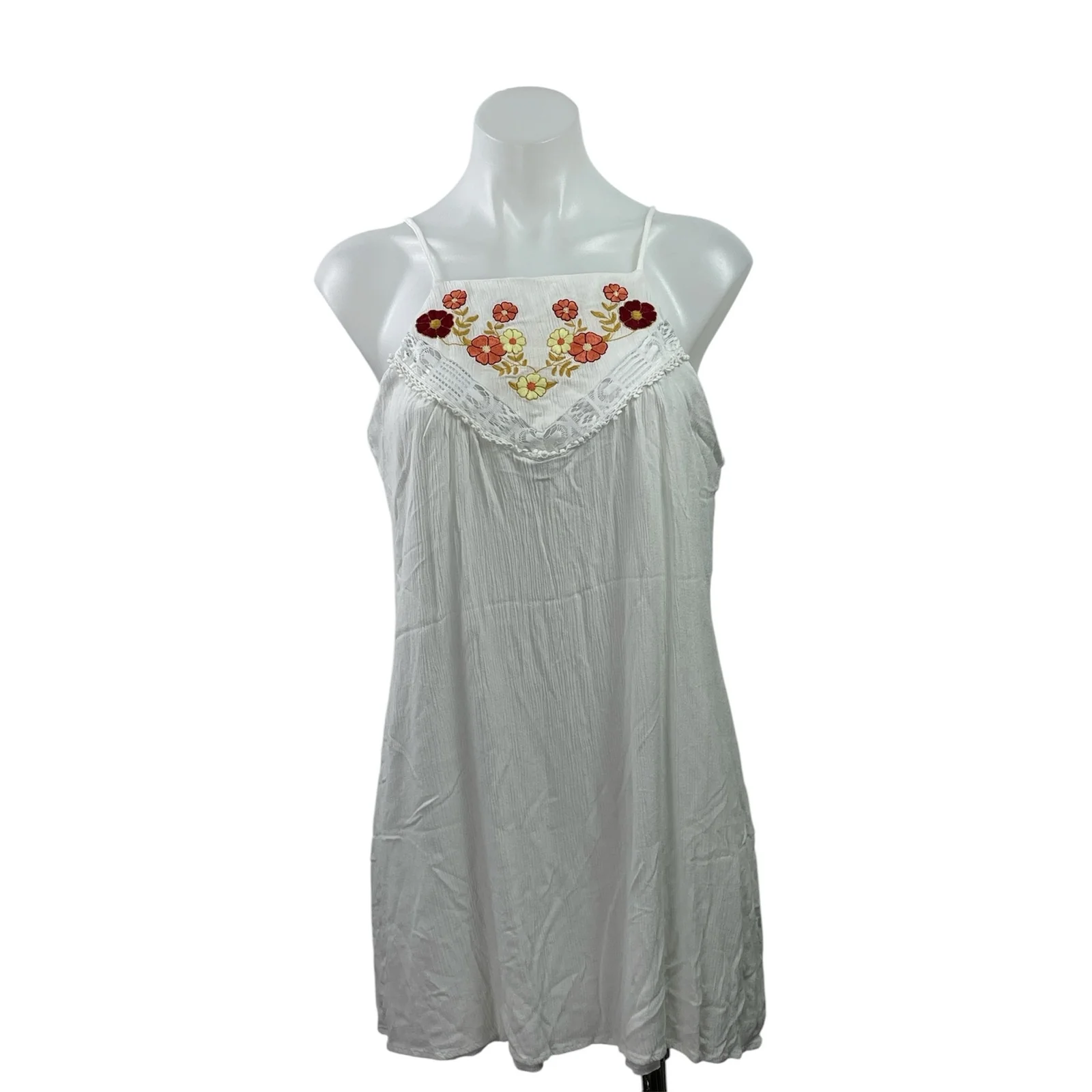 Jun & Ivy White Floral Embroidered Sleeveless Boho Cami Tank Mini Dress Size M