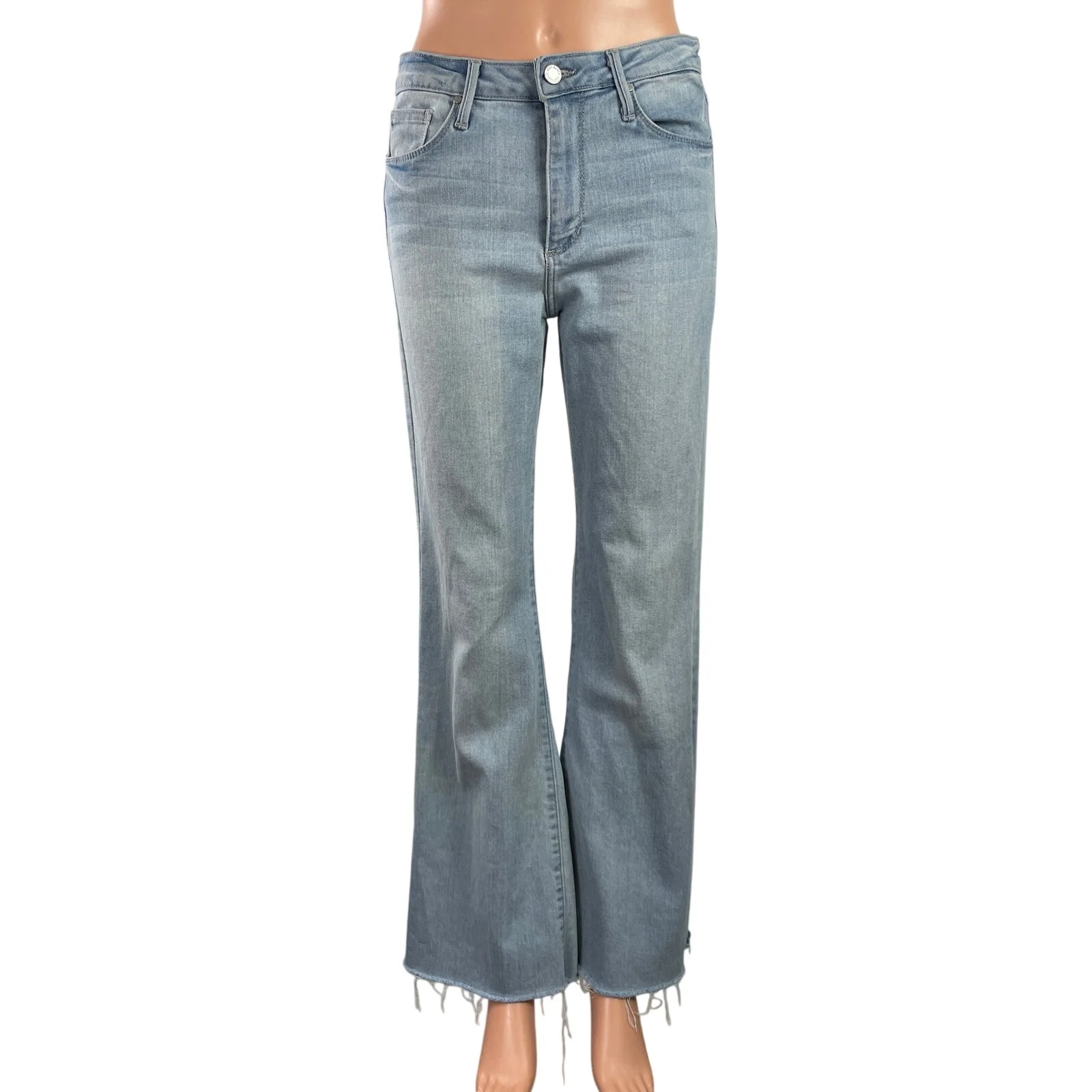 Just Black Denim Blue Light Wash High Rise Raw Hem Flared Bootcut Jeans Size 26