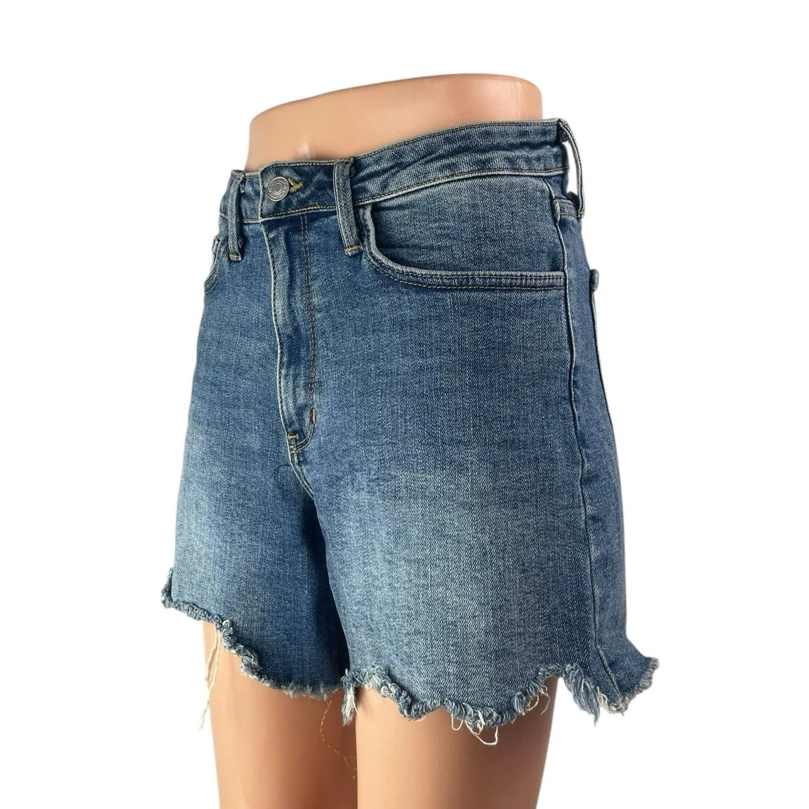 Just Black Denim JBD Blue High Waisted Frayed Raw Hem Cutoff Jeans Shorts Size M - Image 3