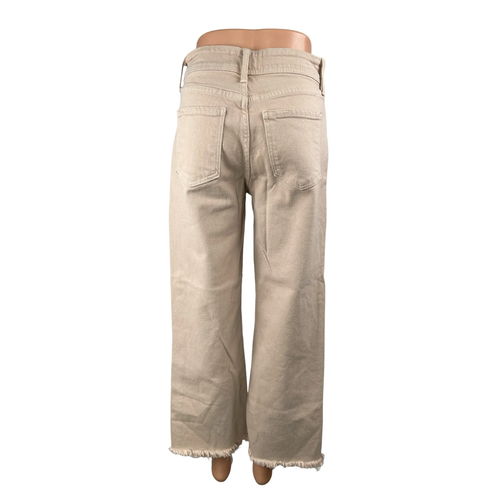 Just Black Denim JBD Womens Beige High Rise Frayed Hem Wide Leg Denim Jeans 27 - Image 2