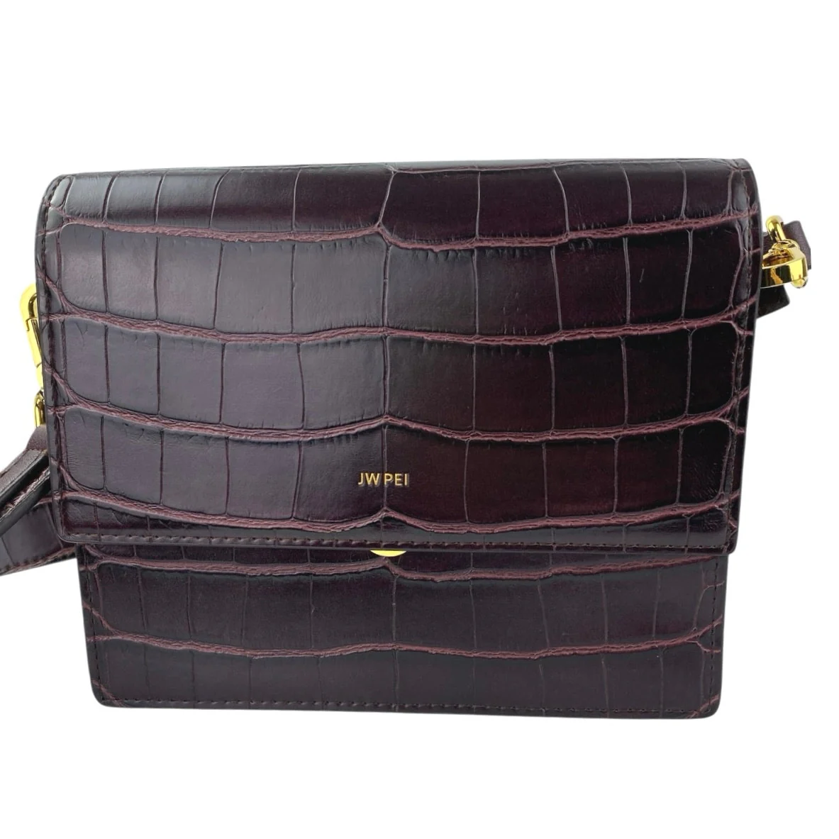 JW Pei Mini Flap Burgundy Red Croc Faux Leather Vegan Crossbody Bag Handbag - Image 3
